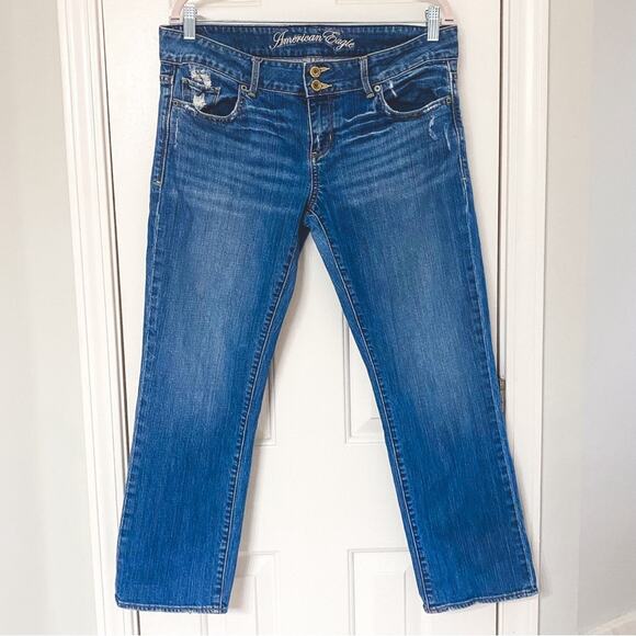 AMERICAN EAGLE • Denim Blue Distressed Straight Jeans - Picture 1 of 8